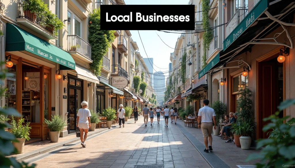 Street view with thriving local businesses